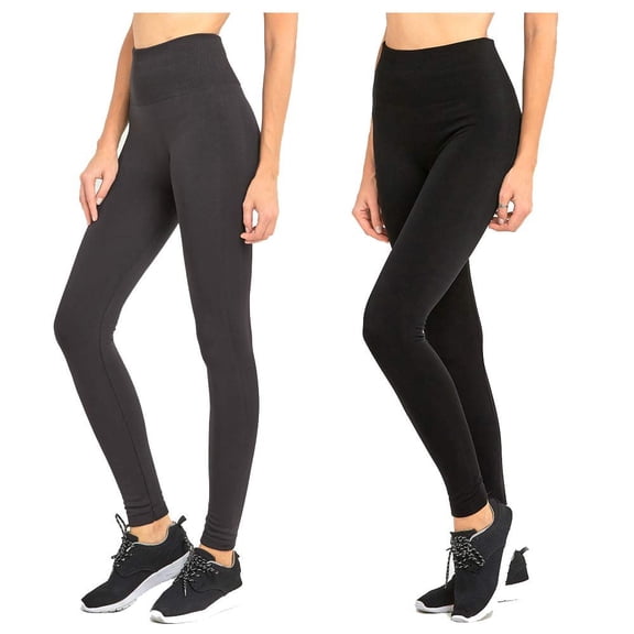 DailyWear Womens High Waist Fleece Extra Wide Band Leggings Plus Size, Black_Charcoal