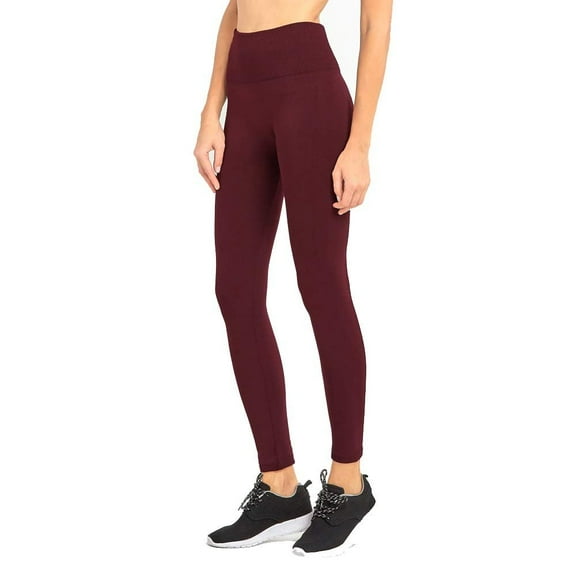 DailyWear Womens High Waist Fleece Extra Wide Band Leggings Plus Size, Burgundy