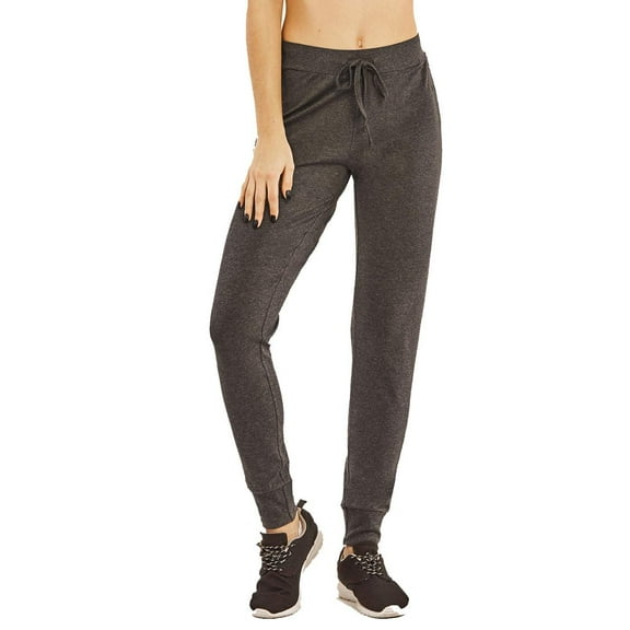 DailyWear Womens Juniors Lightweight Soft Cotton Jogger Pants Charcoal, Medium