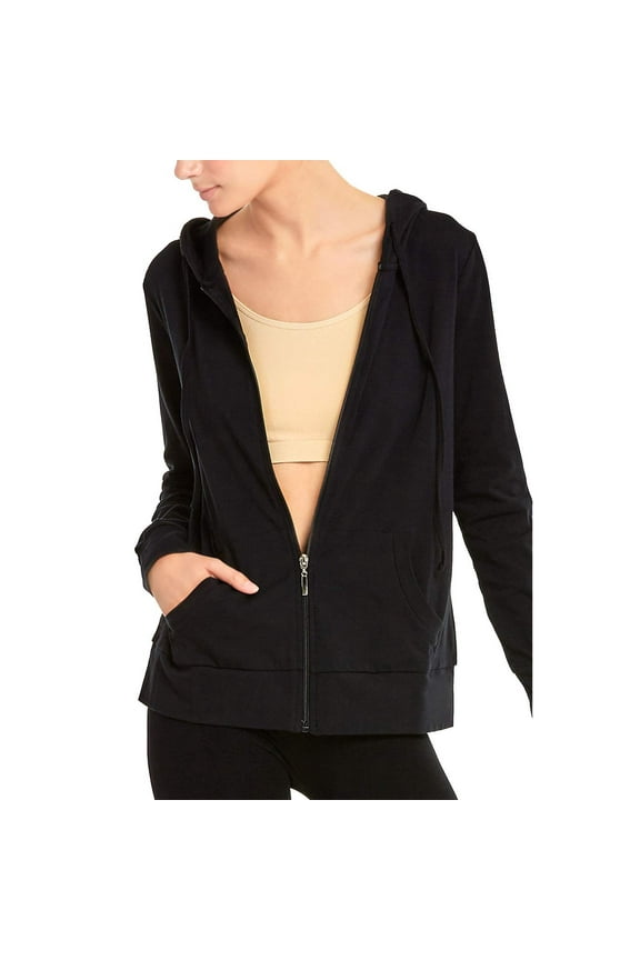 Women's Long Sleeve Thin Cotton Full Zip Up Hoodie Jacket, Black, Active/Casual, XLarge