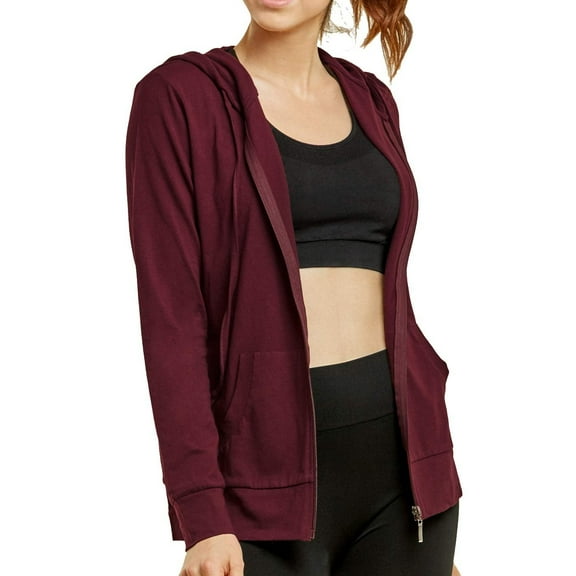 DailyWear Womens Long Sleeve Thin Cotton Full Zip Up Hoodie Jacket Burgundy, Small