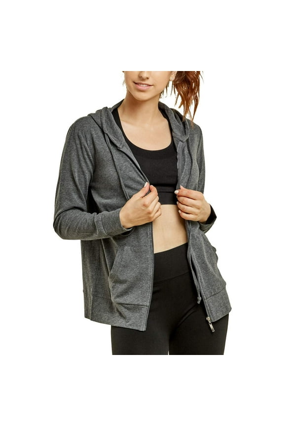 Womens Long Sleeve Thin Cotton Full Zip Up Hoodie Jacket Charcoal Grey, Small