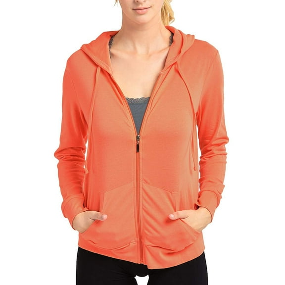DailyWear Womens Long Sleeve Thin Cotton Full Zip Up Hoodie Jacket Coral, Small