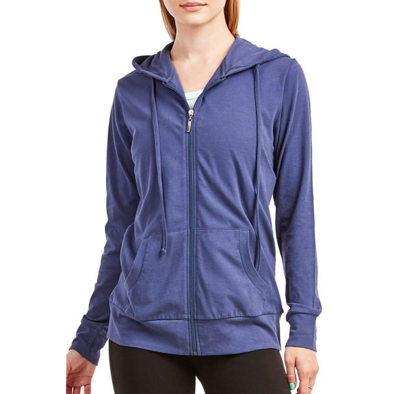 DailyWear Womens Long Sleeve Thin Cotton Full Zip Up Hoodie Jacket Denim, Medium
