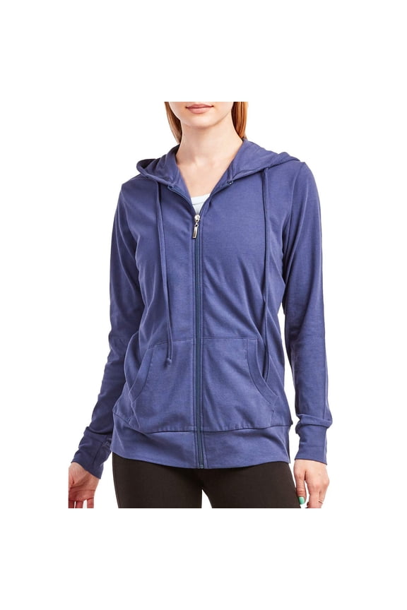 Womens Long Sleeve Thin Cotton Full Zip Up Hoodie Jacket Denim, Medium