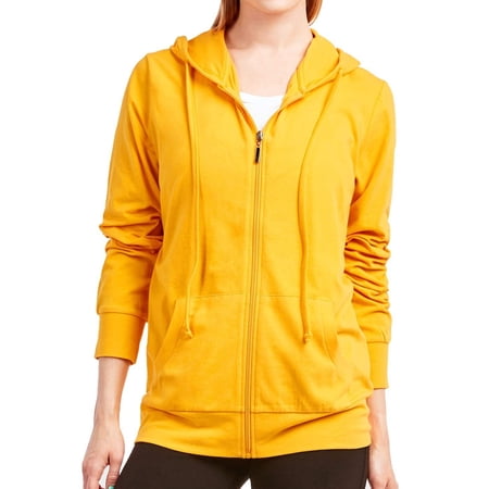 DailyWear Womens Long Sleeve Thin Cotton Full Zip Up Hoodie Jacket Mustard, Small