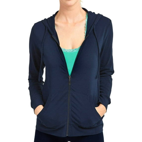 DailyWear Womens Long Sleeve Thin Cotton Full Zip Up Hoodie Jacket Navy, Large