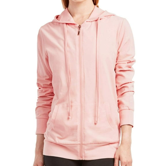 DailyWear Womens Long Sleeve Thin Cotton Full Zip Up Hoodie Jacket Peach, Medium