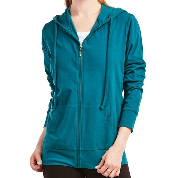 DailyWear Womens Long Sleeve Thin Cotton Full Zip Up Hoodie Jacket Peacock, Medium
