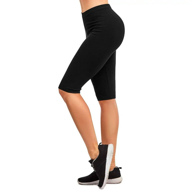 DailyWear Womens Solid Knee Length Short Yoga Cotton Leggings Black, Small
