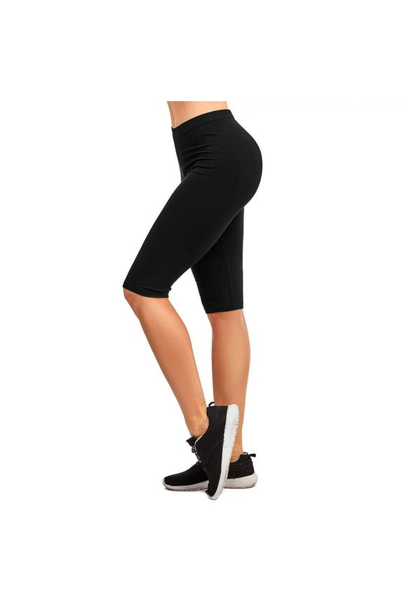 DailyWear Womens Solid Knee Length Short Yoga Cotton Leggings Black, XLarge