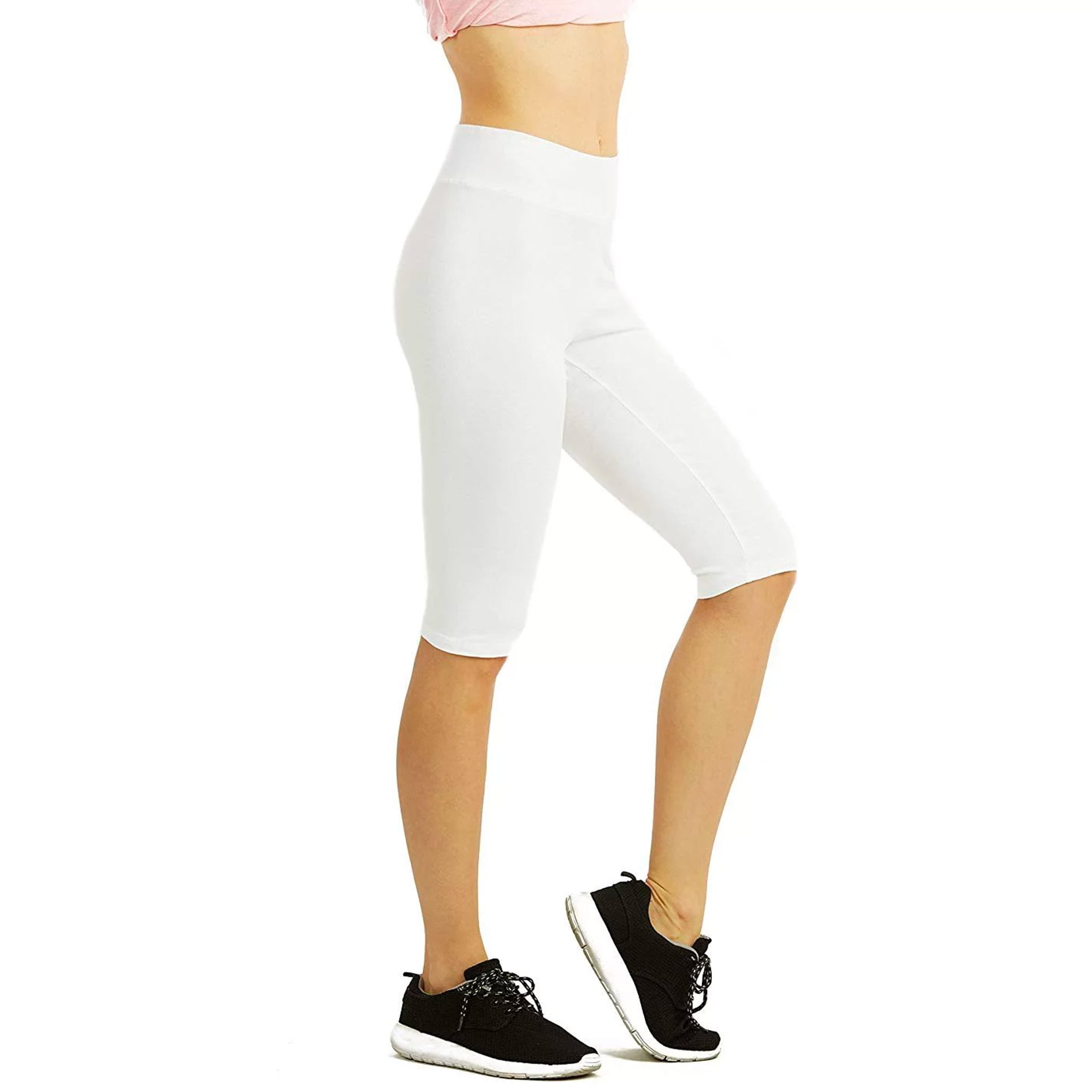 DailyWear Womens Solid Knee Length Short Yoga Cotton Leggings White, Large  