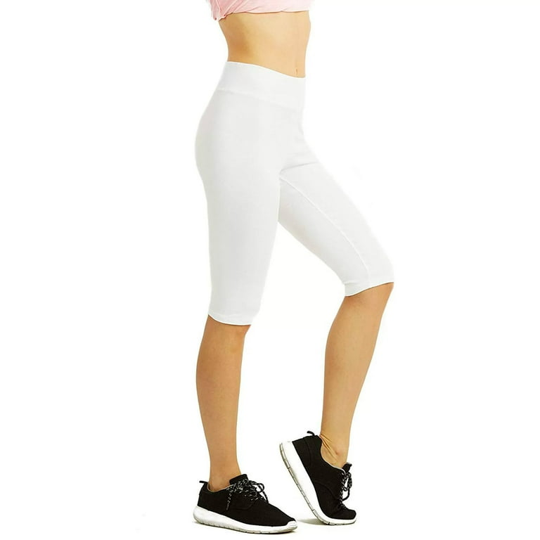 DailyWear Womens Solid Knee Length Short Yoga Cotton Leggings White, XLarge  