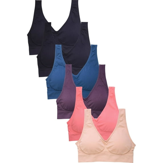 DailyWear Womens Sports Bra 6 Pack Various Style - One Size, Plus Size Plus Size, 0124SPX8