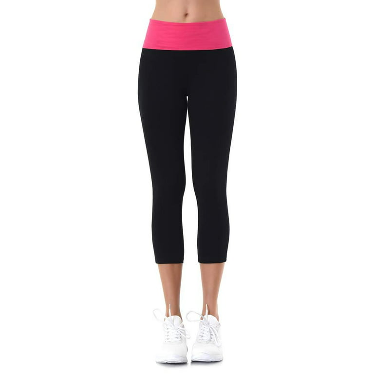 DailyWear Womens Stretchy Cotton Blend Yoga Pants Leggings Various Styles  H.Pink/Black-Capri, Small