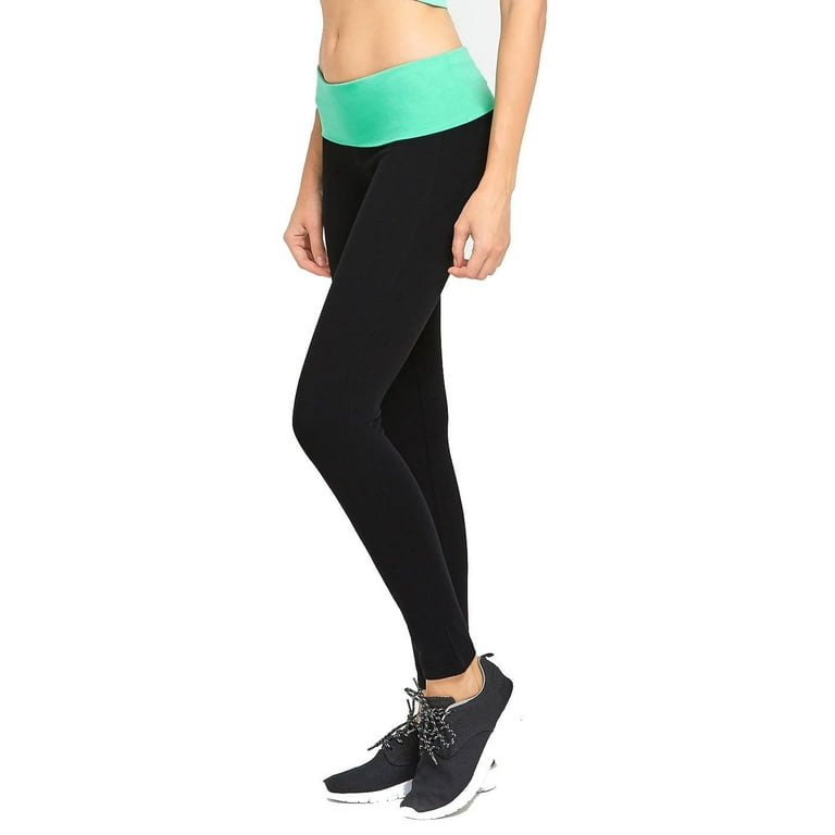DailyWear Womens Stretchy Cotton Blend Yoga Pants Leggings Various Styles  Mint/Black, Medium