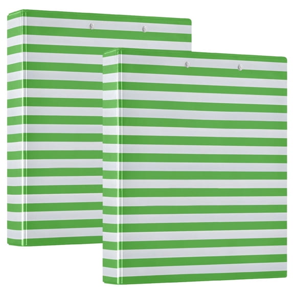Dailycode 2 Pack Green White Stripe Hardcover 3 Ring Binder 1.5 Inch Ring Decorative Binder Organizer for Home School Office
