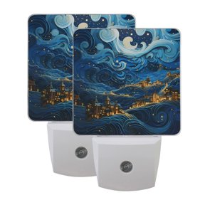 Dailycode 2 Pack LED Plug in Night Light with Dusk to Dawn Sensors for Home Kids Room Bedroom, City on Wave