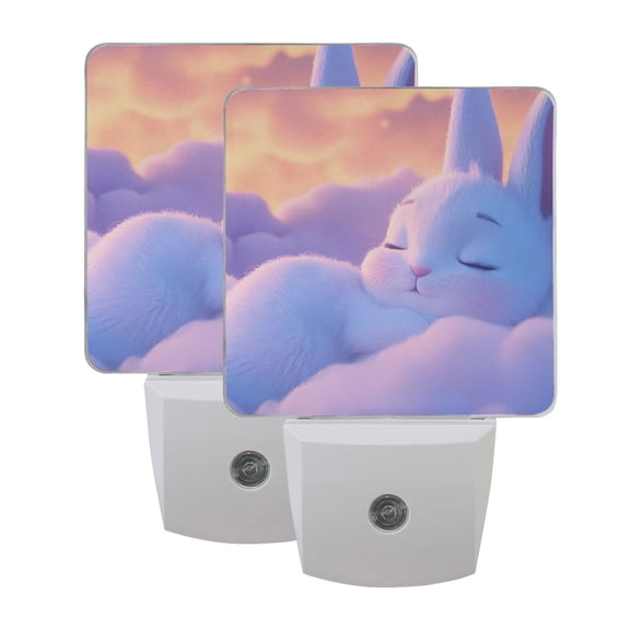 Dailycode 2 Pack LED Plug in Night Light with Dusk to Dawn Sensors for Home Kids Room Bedroom, Cute White Rabbit Sleep on Clouds