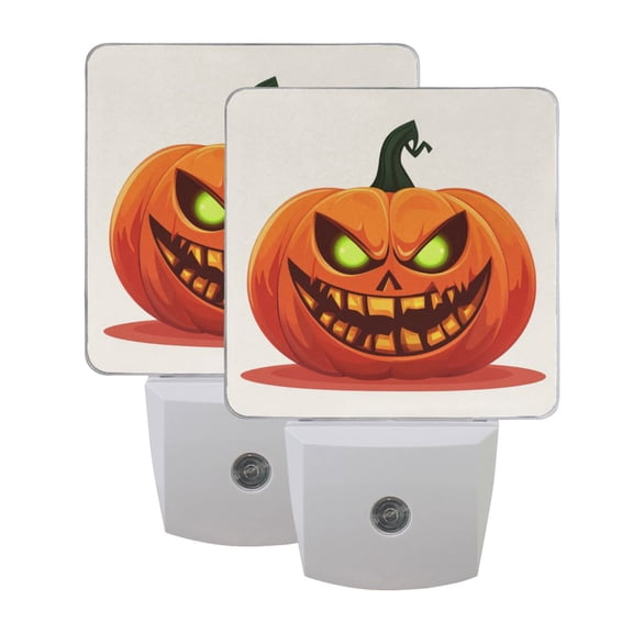 Dailycode 2 Pack LED Plug in Night Light with Dusk to Dawn Sensors for Home Kids Room Bedroom, Evil Pumpkin