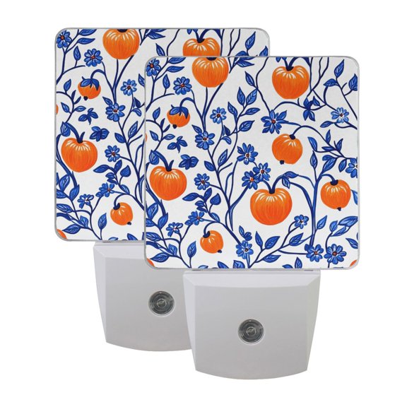 Dailycode 2 Pack LED Plug in Night Light with Dusk to Dawn Sensors for Home Kids Room Bedroom, Orange Persimmons Blue Vines