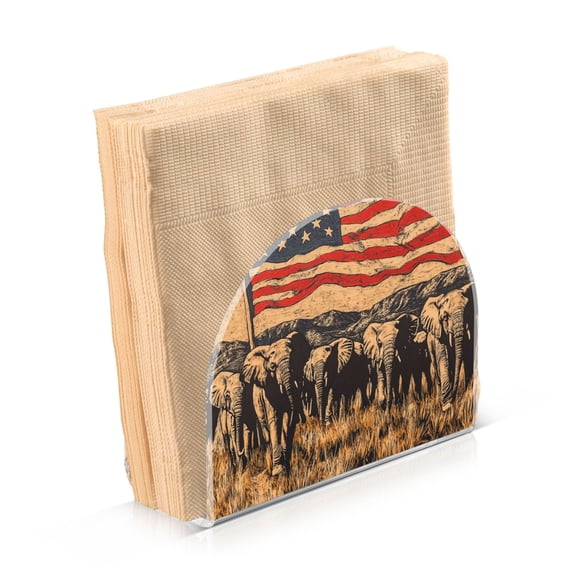 Dailycode 2 Pack Napkin Holder for Table Acrylic Kitchen Paper Tissue Dispenser, African Elephants and American Flag