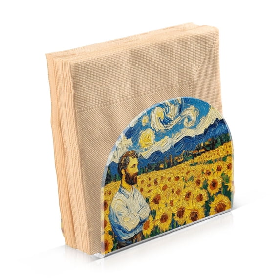 Dailycode 2 Pack Napkin Holder for Table Acrylic Kitchen Paper Tissue Dispenser, Van Gogh and Sunflower Fields