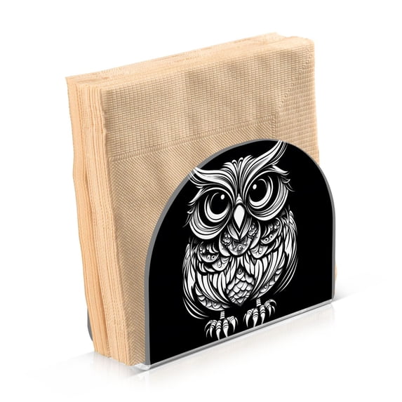 Dailycode 2 Pack Napkin Holder for Table Acrylic Kitchen Paper Tissue Dispenser, White Hand Drawn Owl