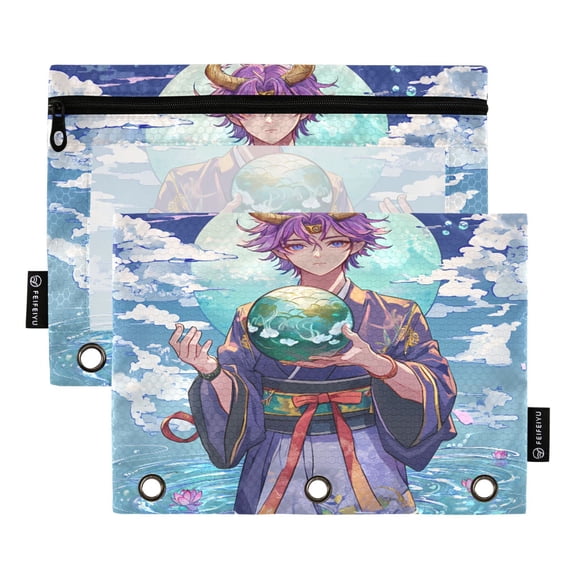 Dailycode 2 Pack Pencil Pouch for 3 Ring Binder Smooth Zipper Folders with Pockets Clear Window Pencil Case, Cartoon Dragon Man