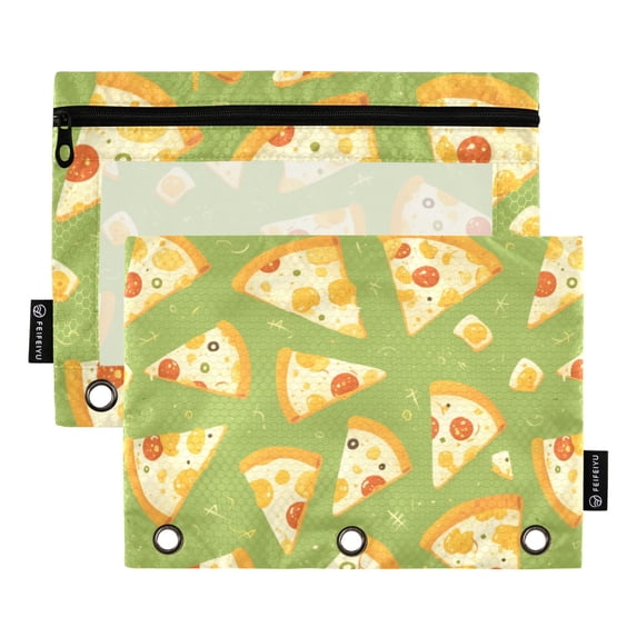 Dailycode 2 Pack Pencil Pouch for 3 Ring Binder Smooth Zipper Folders with Pockets Clear Window Pencil Case, Cartoon Pizza