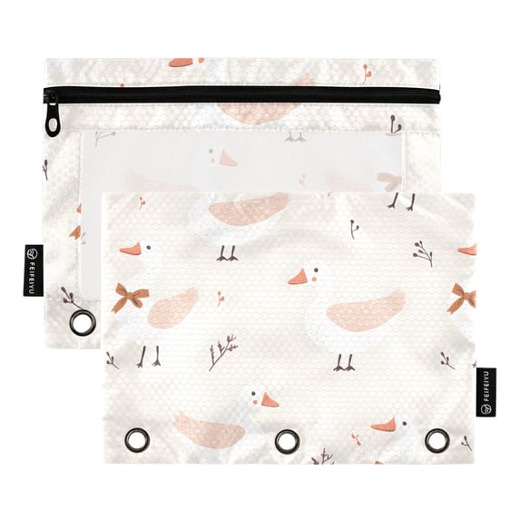 Dailycode 2 Pack Pencil Pouch for 3 Ring Binder Smooth Zipper Folders with Pockets Clear Window Pencil Case, Cute Duck with Tie