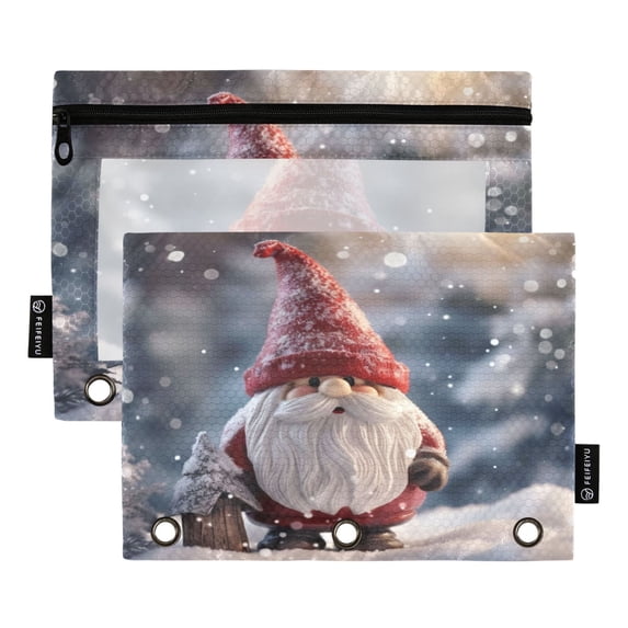 Dailycode 2 Pack Pencil Pouch for 3 Ring Binder Smooth Zipper Folders with Pockets Clear Window Pencil Case, Dwarf Toy and Snow