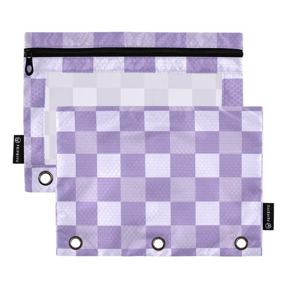 Dailycode 2 Pack Pencil Pouch for 3 Ring Binder Smooth Zipper Folders with Pockets Clear Window Pencil Case, Lavender Lilac Gingham