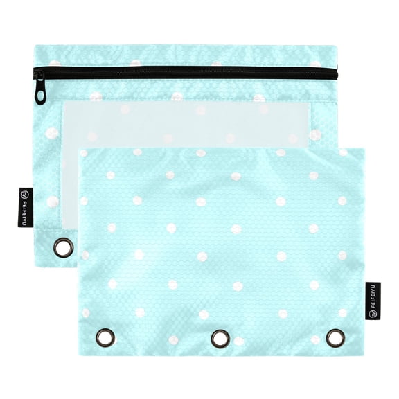 Dailycode 2 Pack Pencil Pouch for 3 Ring Binder Smooth Zipper Folders with Pockets Clear Window Pencil Case, Mint White Polka Dot