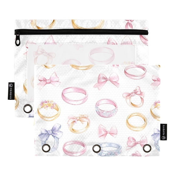 Dailycode 2 Pack Pencil Pouch for 3 Ring Binder Smooth Zipper Folders with Pockets Clear Window Pencil Case, Pastel Bracelet and Bow