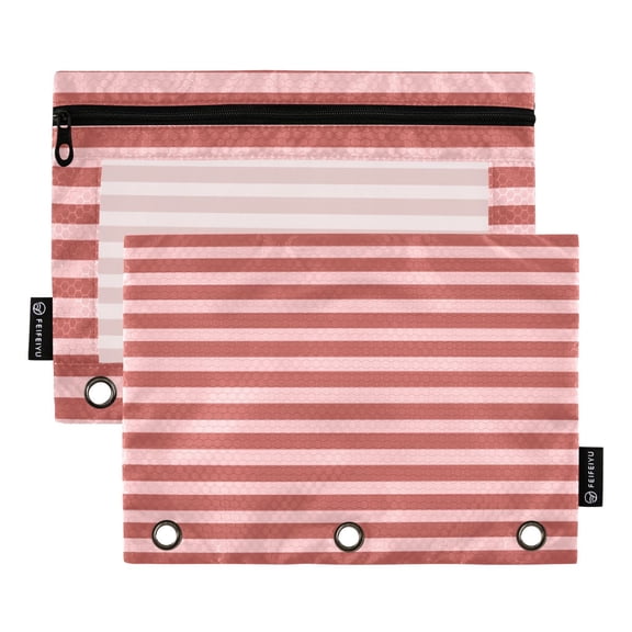 Dailycode 2 Pack Pencil Pouch for 3 Ring Binder Smooth Zipper Folders with Pockets Clear Window Pencil Case, Red Pink Stripe