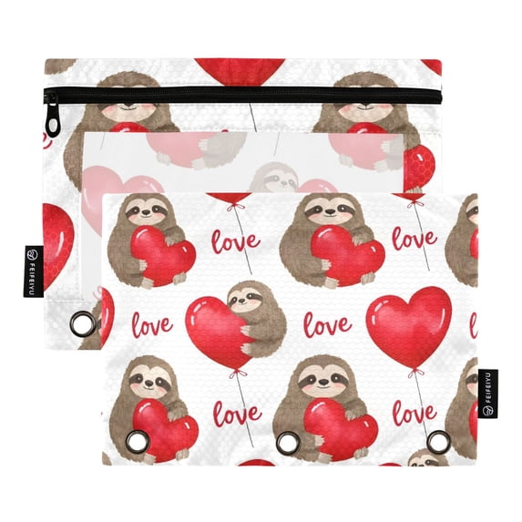 Dailycode 2 Pack Pencil Pouch for 3 Ring Binder Smooth Zipper Folders with Pockets Clear Window Pencil Case, Sloth with Love Balloon