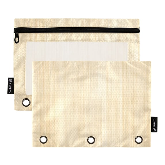 Dailycode 2 Pack Pencil Pouch for 3 Ring Binder Smooth Zipper Folders with Pockets Clear Window Pencil Case, Soft Light Blonde Wood Grain