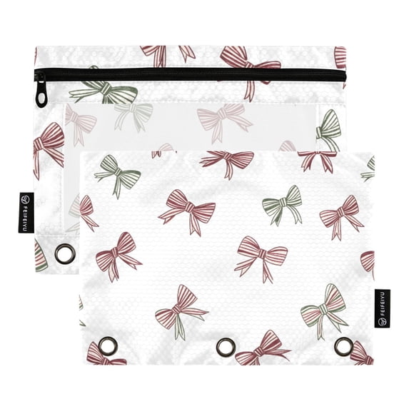 Dailycode 2 Pack Pencil Pouch for 3 Ring Binder Smooth Zipper Folders with Pockets Clear Window Pencil Case, Striped Bow