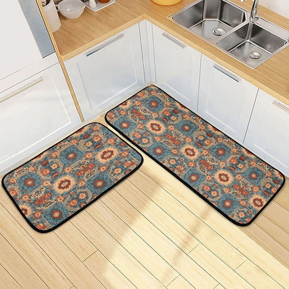 Dailycode 2 Pcs Kitchen Rug Set Non Slip Absorbent Soft Floor Mats for Kitchen Bathroom Abstract Mandala 19.7"x27.6" 19.7"x47.2"