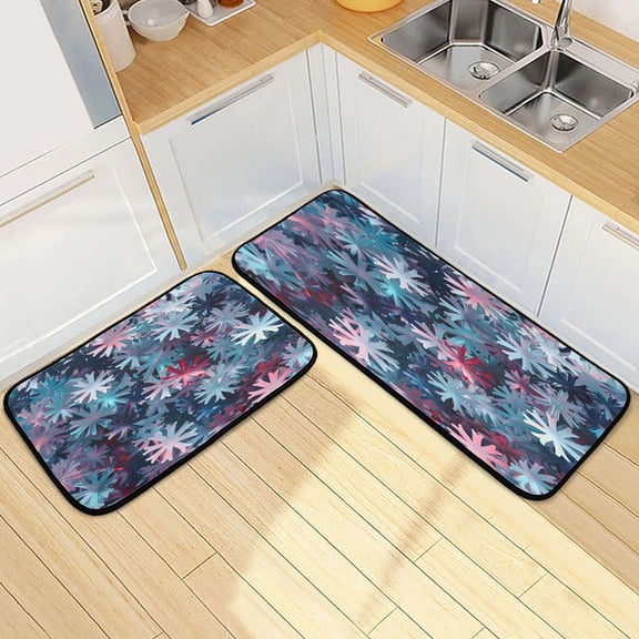 Dailycode 2 Pcs Kitchen Rug Set Non Slip Absorbent Soft Floor Mats for Kitchen Bathroom Abstract Vivid Snowflakes 19.7"x27.6" 19.7"x47.2"