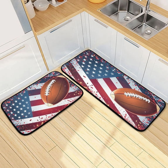 Dailycode 2 Pcs Kitchen Rug Set Non Slip Absorbent Soft Floor Mats for Kitchen Bathroom American Football with Flat 19.7"x27.6"+19.7"x47.2"