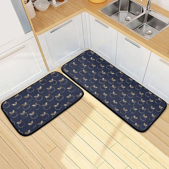 Dailycode 2 Pcs Kitchen Rug Set Non Slip Absorbent Soft Floor Mats for Kitchen Bathroom Apple Silhouette 19.7"x27.6"+19.7"x47.2"