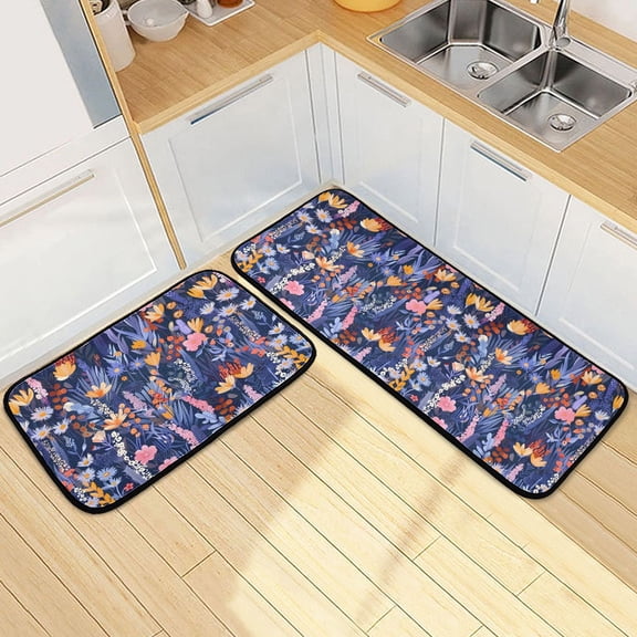 Dailycode 2 Pcs Kitchen Rug Set Non Slip Absorbent Soft Floor Mats for Kitchen Bathroom Beautiful Floral Flower 19.7"x27.6" 19.7"x47.2"