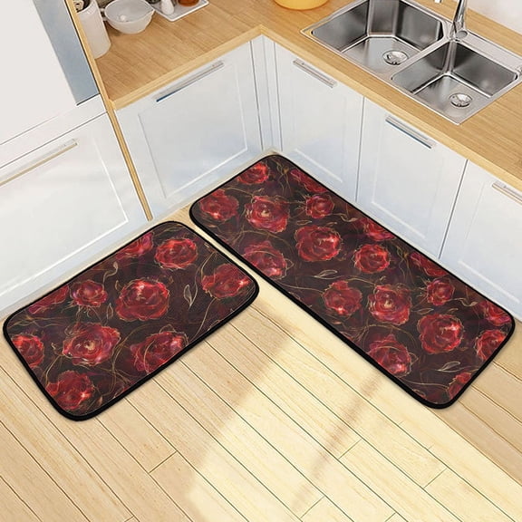 Dailycode 2 Pcs Kitchen Rug Set Non Slip Absorbent Soft Floor Mats for Kitchen Bathroom Beautiful Rose 19.7"x27.6" 19.7"x47.2"