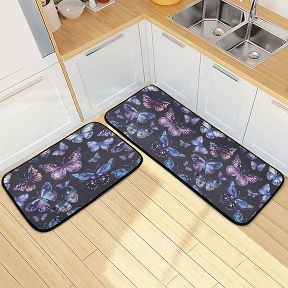 Dailycode 2 Pcs Kitchen Rug Set Non Slip Absorbent Soft Floor Mats for Kitchen Bathroom Beautiful Watercolor Butterflies 19.7"x27.6" 19.7"x47.2"
