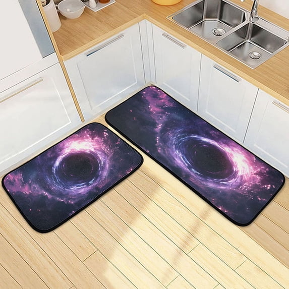 Dailycode 2 Pcs Kitchen Rug Set Non Slip Absorbent Soft Floor Mats for Kitchen Bathroom Black Hole and Purple Nebula 19.7"x27.6"+19.7"x47.2"