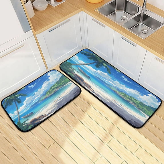 Dailycode 2 Pcs Kitchen Rug Set Non Slip Absorbent Soft Floor Mats for Kitchen Bathroom Boat on Sea and Beach 19.7"x27.6"+19.7"x47.2"