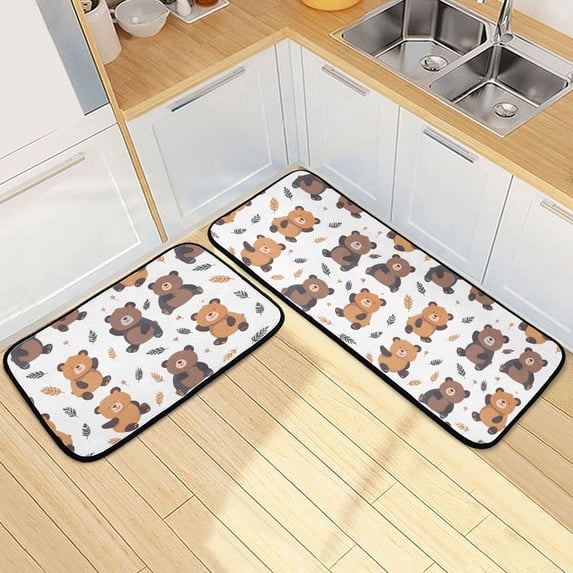 Dailycode 2 Pcs Kitchen Rug Set Non Slip Absorbent Soft Floor Mats for Kitchen Bathroom Cartoon Bears and Leaf 19.7"x27.6"+19.7"x47.2"