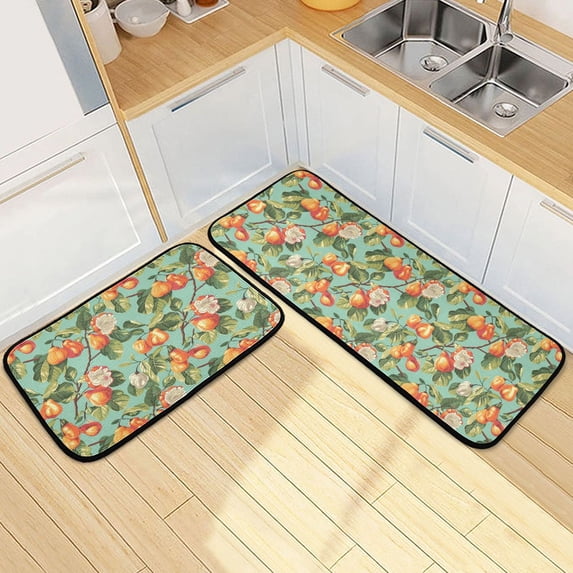 Dailycode 2 Pcs Kitchen Rug Set Non Slip Absorbent Soft Floor Mats for Kitchen Bathroom Cashew Fruit with Leaves 19.7"x27.6"+19.7"x47.2"